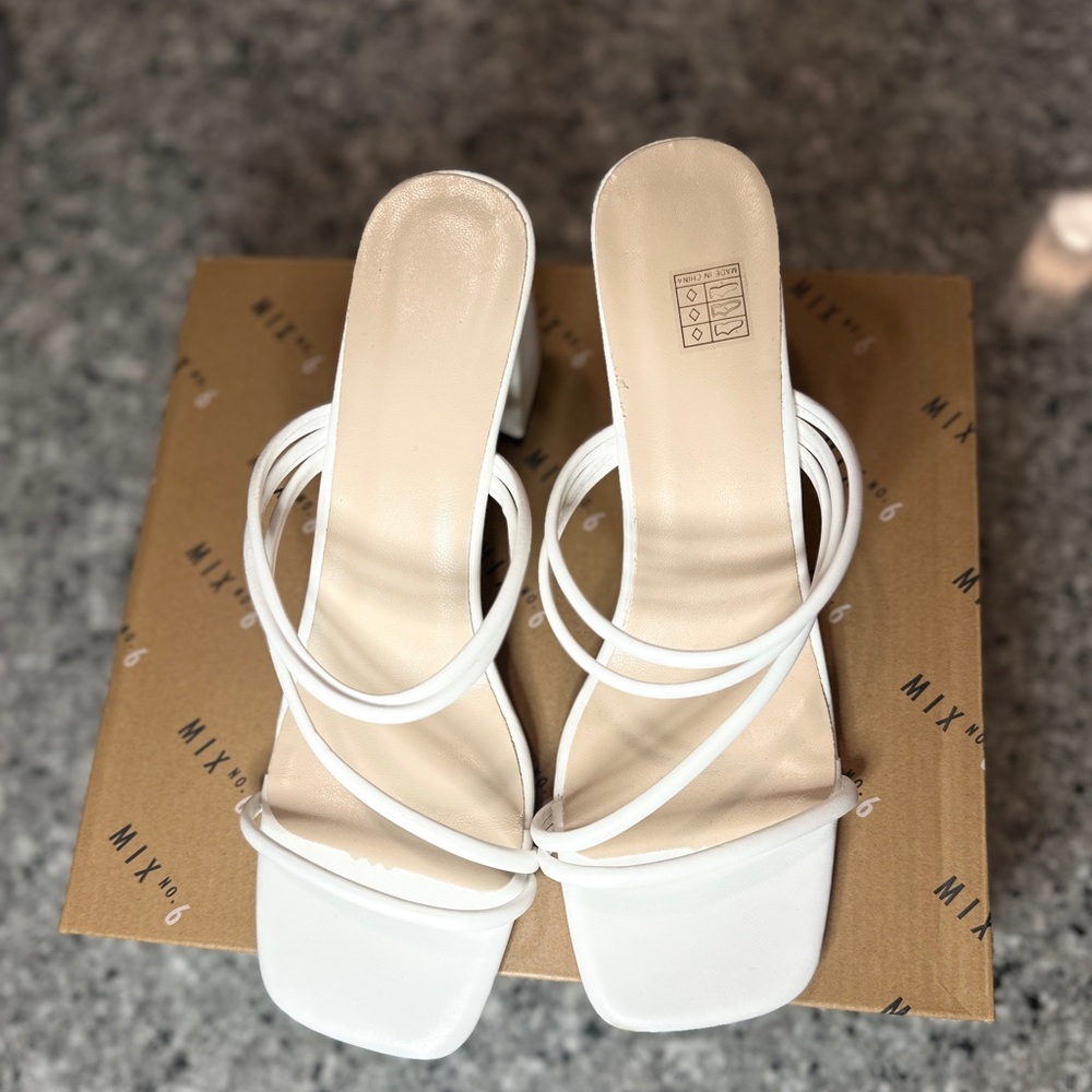 SHEIN White Strappy Square Toe Heeled Sandals